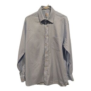 Peter Millar blue and white cotton button shirt.  Long sleeve. Mens large.